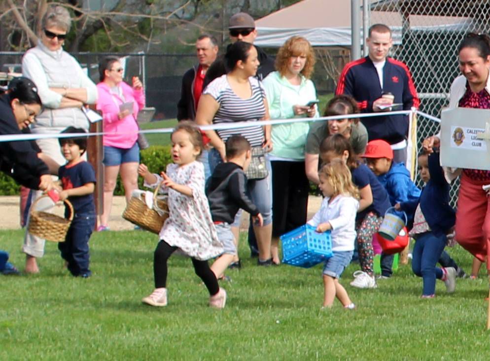 Running towards the eggs at Logvy Park in Calistoga